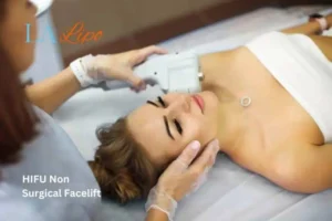 Woman having Hi-Fu to reduce wrinkles Watford.