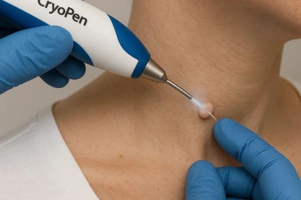 Person receiving cryotherapy Watford for skin tag removal