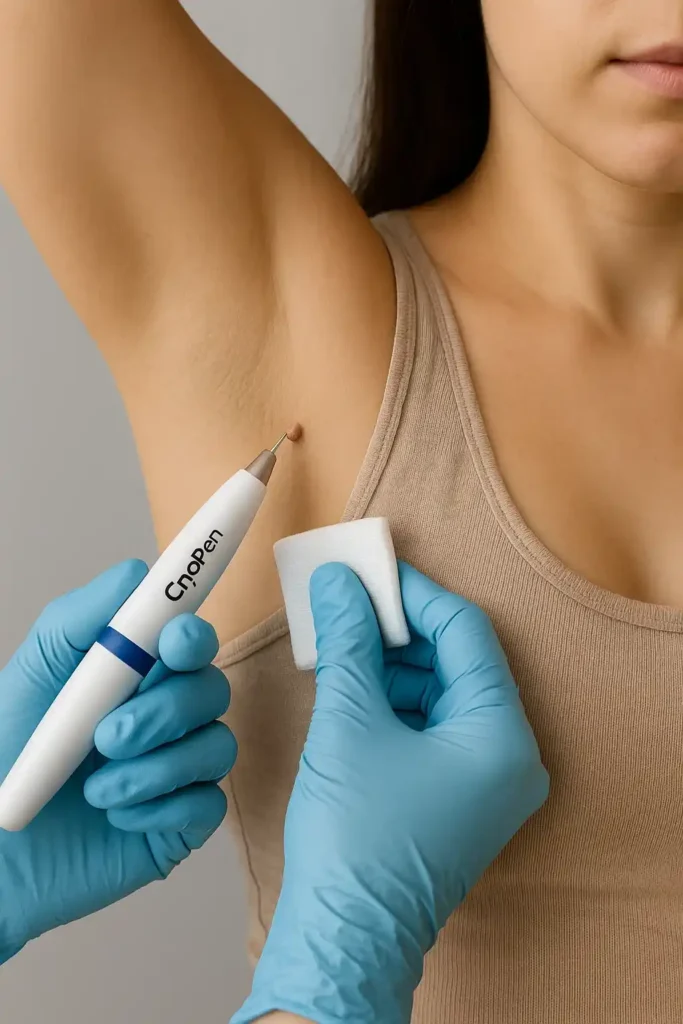 woman having cryopen to remove underarm skin tags Watford
