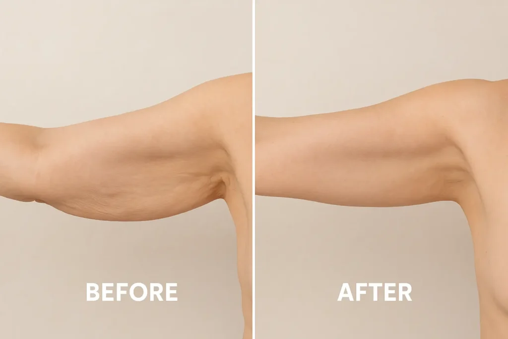 Picture of LA LIPO Watford before and after results of skin tightening treatment on the upper arms.